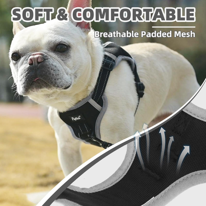 PUPTECK No Pull Dog Harness Small Sized Dog, Adjustable Reflective Escape Proof Easy Control, Comfortable Soft Padded Step in Pet Vest Harness, Black, S S (CHEST: 13"-18") - PawsPlanet Australia