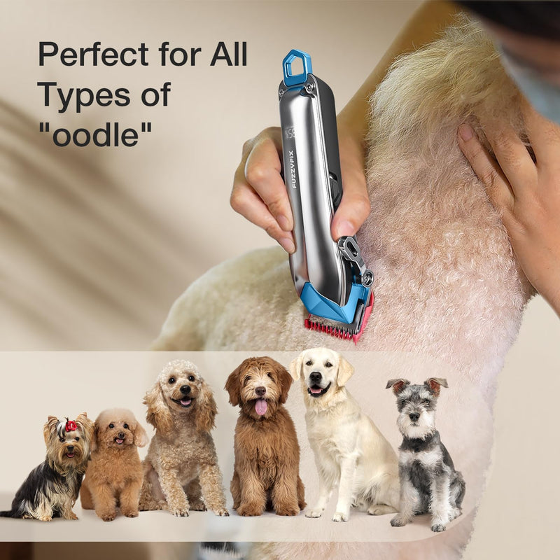 Dog Clippers for Grooming with Detachable Blade for Thick Coats, Cordless Rechargeable Low Noise Professional Pet Grooming Hair Trimmer Shaver Kit with 8 Guide Combs for Dogs Cats Animals Silver&blue - PawsPlanet Australia