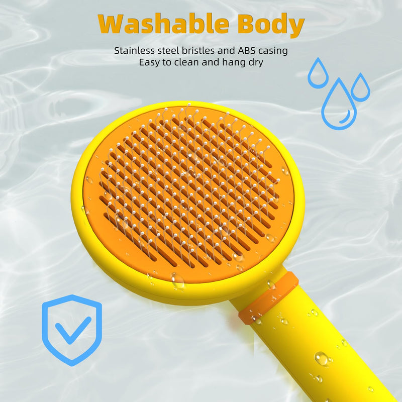 Cat Brush for Shedding, Self-Cleaning Slicker Brush for Indoor Cats, Gently Remove Loose Fur, Pet Grooming Massage Deshedding Tool, Suits Long & Short Haried Cats and Dogs Yellow+Orange