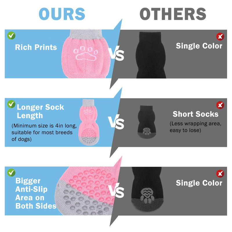 SCENEREAL Dog Socks to Prevent Licking Paws for Hardwood Floors Anti Slip, Dog Grippy Boots Shoes for Hot/Cold Pavement, Paw Protectors with Grippers for Small Medium Large Senior Dogs XS(Pack of 4) Pink Pearl Paw - PawsPlanet Australia