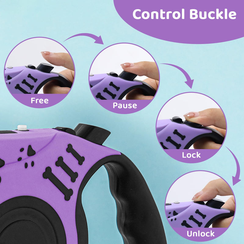 Retractable Dog Leash with USB Rechargeable Flashlight for Night Walks, 16FT Automatic Telescopic Tractor Dog Leash for Small and Medium Dogs, Purple - PawsPlanet Australia