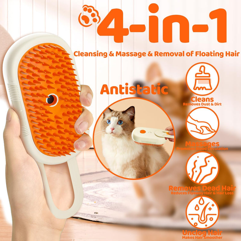 Pet Steam Brush, Shower Bath Brush, Grooming Water Brushes for Long & Short Haired Pets, Cat Steam Brush, Dog Brush for Shedding, Mist Spray Hair Removal Comb (Orange) Orange - PawsPlanet Australia