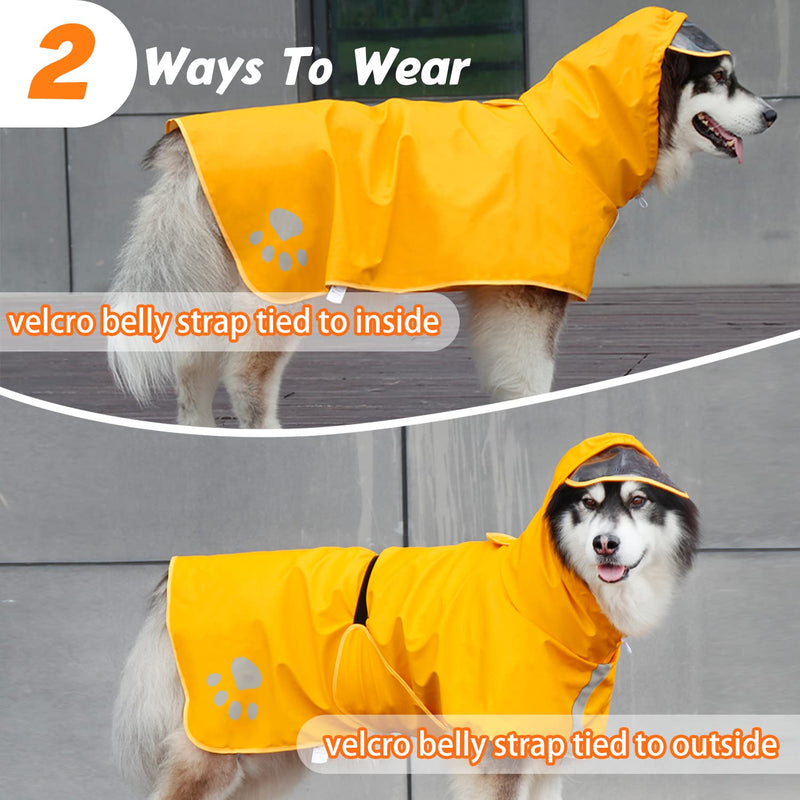 Dog Raincoat Hooded Slicker Poncho - Reflective Lightweight Pet Rain Jacket Coat,Dog Waterproof Raincoat with Adjustable Belly Strap for Small,Medium, Large Dogs Yellow