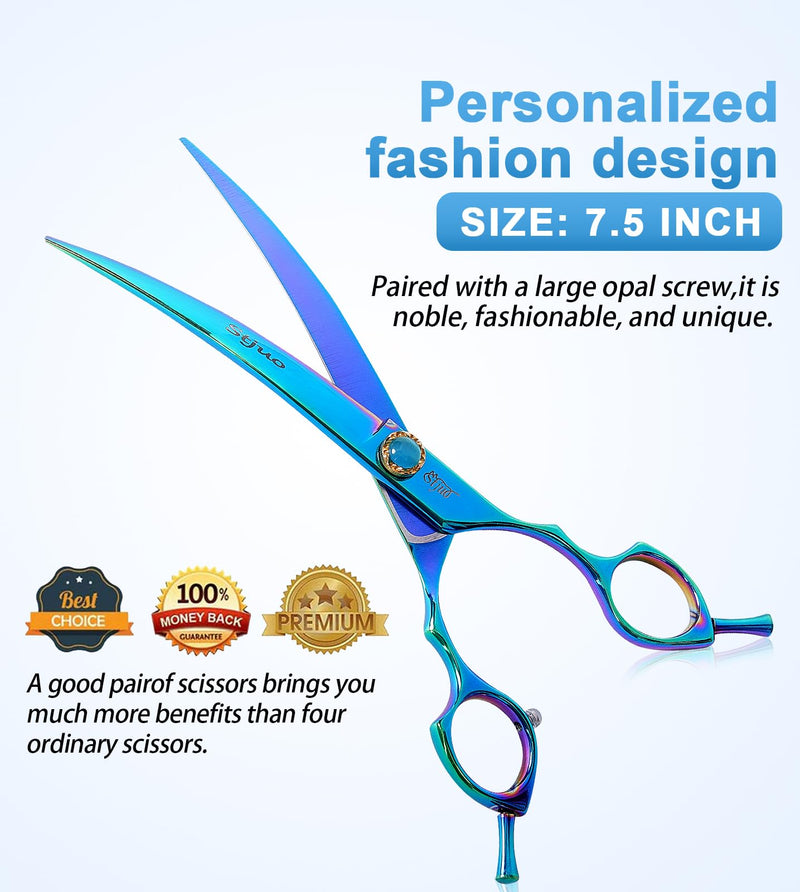 7.5'' Dog Curved Scissors for Grooming 440C Stainless Steel Green Professional Pet Trimming Scissors Sharp Blades Cutting for Dogs and Cats Shears 7.5 - PawsPlanet Australia