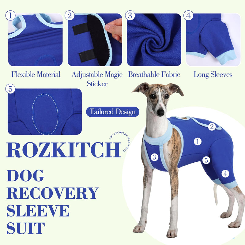 ROZKITCH Dog Surgery Leg Sleeve Rear Legs, Male Female Pet Prevent Licking Wound Elbow Knee Protector, Dog Recovery Suit Cone Collar Alternative Pants Shirt for Wound Heal Wrap Blue 3XL