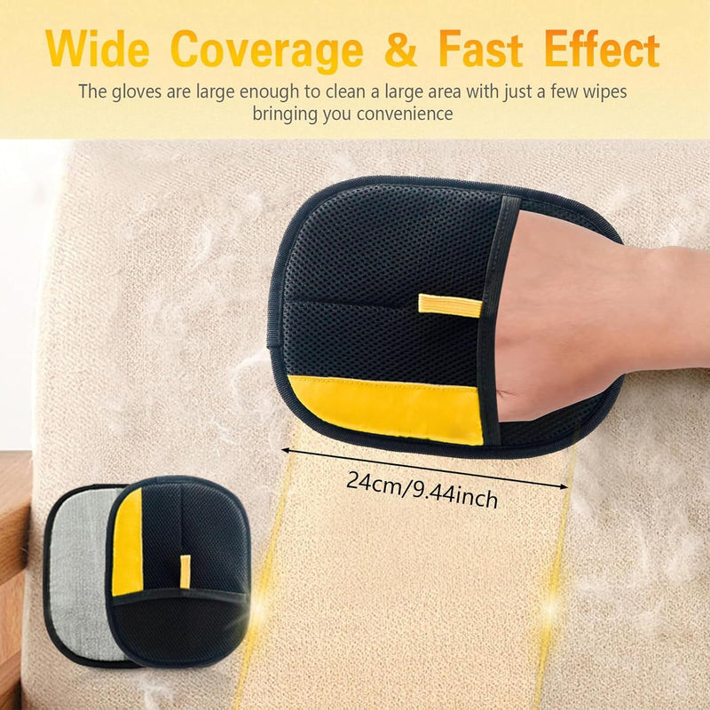 2PCS Electrostatic Pet Hair Removal Glove for Cats & Dogs, 2025 Gloves Pet Hair Removal, Washable Reusable Dogs Cats Hair Gloves for Furniture Bed Sheets Couch Clothes Carpet Car Seat (Yellow, 1PC-A) Yellow - PawsPlanet Australia