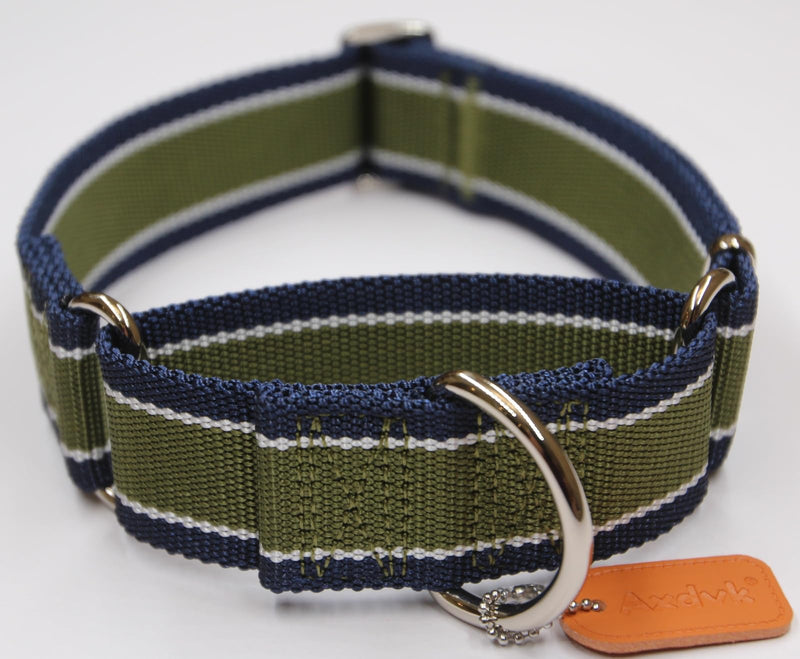Martingale Collar 1.5 Inch Wide 1600D Extra Strong Anti Escape Nylon Dog Collar, No Pull Heavy Duty Dog Collar with 3-Color Stripe for Medium Dogs (M, Army Green & Gray) Medium: 14" -21" - PawsPlanet Australia