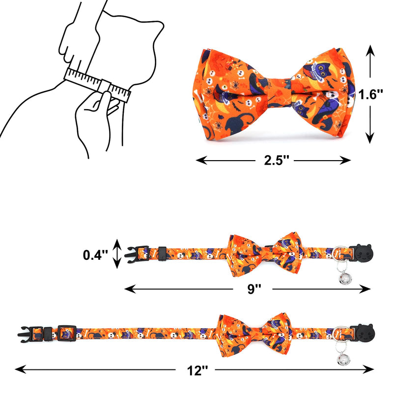 8 Pack Polyester Cat Collars with Bowie Bow, Breakaway Kitten Collars with Removable Bell, Adjustable Cat Collars for Girls Boys Cats, Cartoon Pattern (9-12 inches)