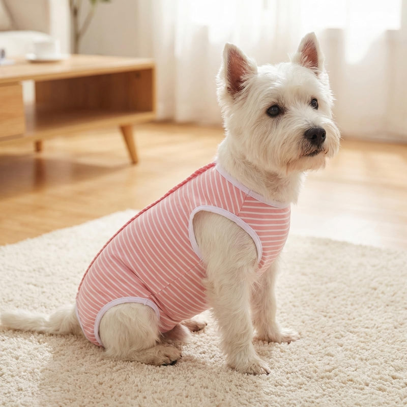 Post-operative bodysuit for female dogs, pink and white striped, for spaying/neutering dogs, protects wounds, breathable and comfortable, for small and medium-sized dogs, XL
