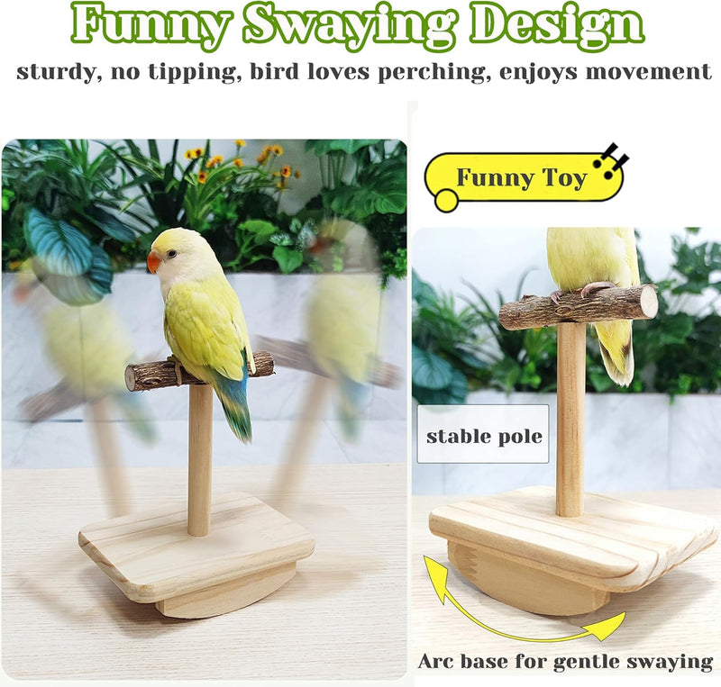 Natural Wood Bird Perch Stand Training, Intelligence Puzzle Enrichment Toys for Parakeets, Wooden Parrot Perch Platform, Bird Playground Play Stands for Conure Cockatiel (Wood, Small) - PawsPlanet Australia