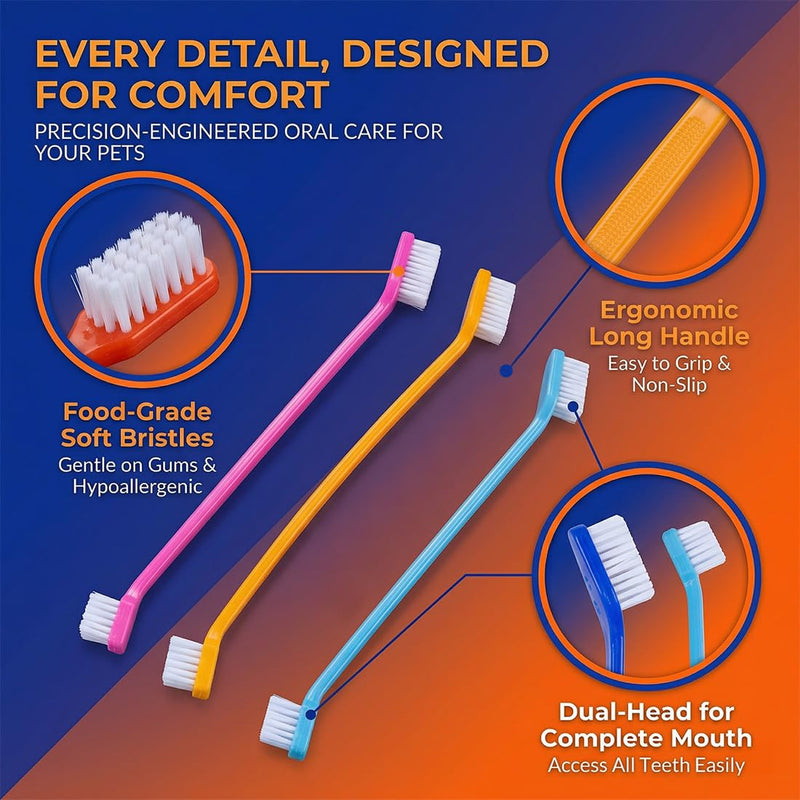 6-Piece Pet Dental Care Set, Cat Toothbrush, Dog Toothbrush for Small Dogs, Gentle Brushes for Cats and Dogs, 22 x 1.8 cm Size, Effective Dental Cleaning for Pets