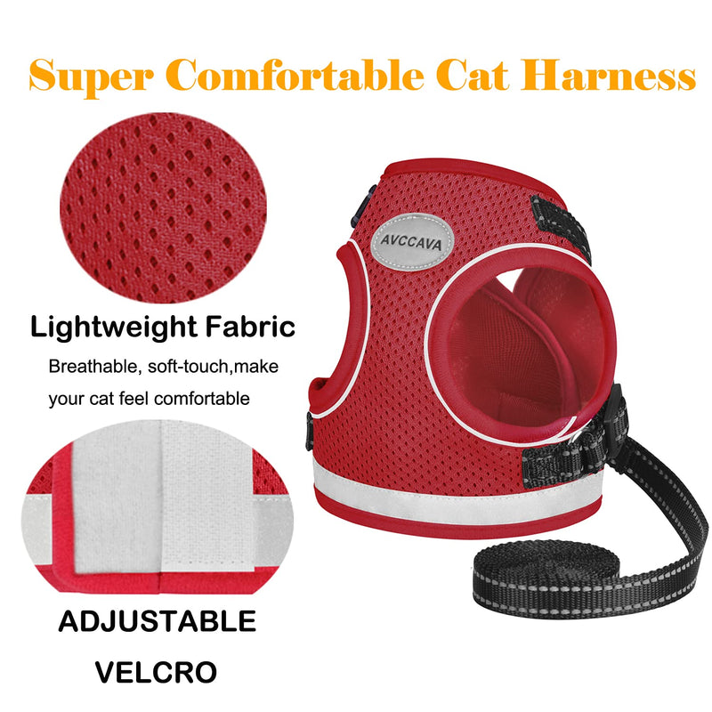 Cat Harness and Leash for Walking, Escape Proof Soft and Breathable Adjustable Vest Harness for Cats, Lightweight Easy to Control Medium Dog Kitten Harness, Comfortable Outdoor Jacket M (Chest: 12" - 14") Red - PawsPlanet Australia