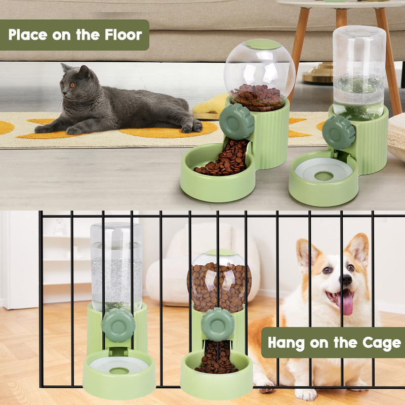 1L Kennel Gravity Pet Feeder and Waterer Set, Crate Auto Feeder Dish for Small Pets Cat Puppy Ferret Bunny Guinea Pig, Detachable Hanging Cage Automatic Food Water Dispenser (Green) - PawsPlanet Australia