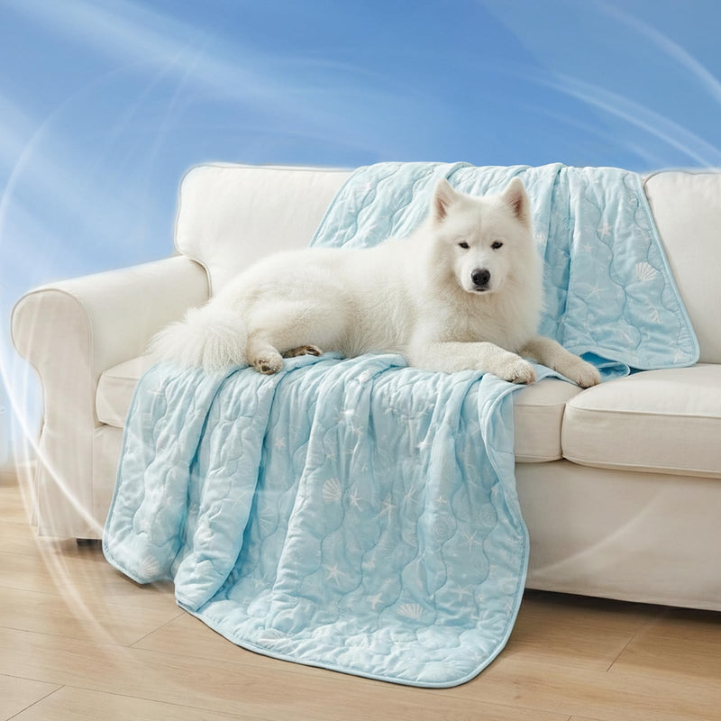 NWK Dog Cooling Blanket, Q-Max>0.345, Ice Silk Cool to Touch Material, Bed Cover, Furniture Protector Couch Sofa for Summer, Anxiety Relief-Machine Washable (Ocean Blue, 40'' X 60'') Ocean Blue 40*60 - PawsPlanet Australia