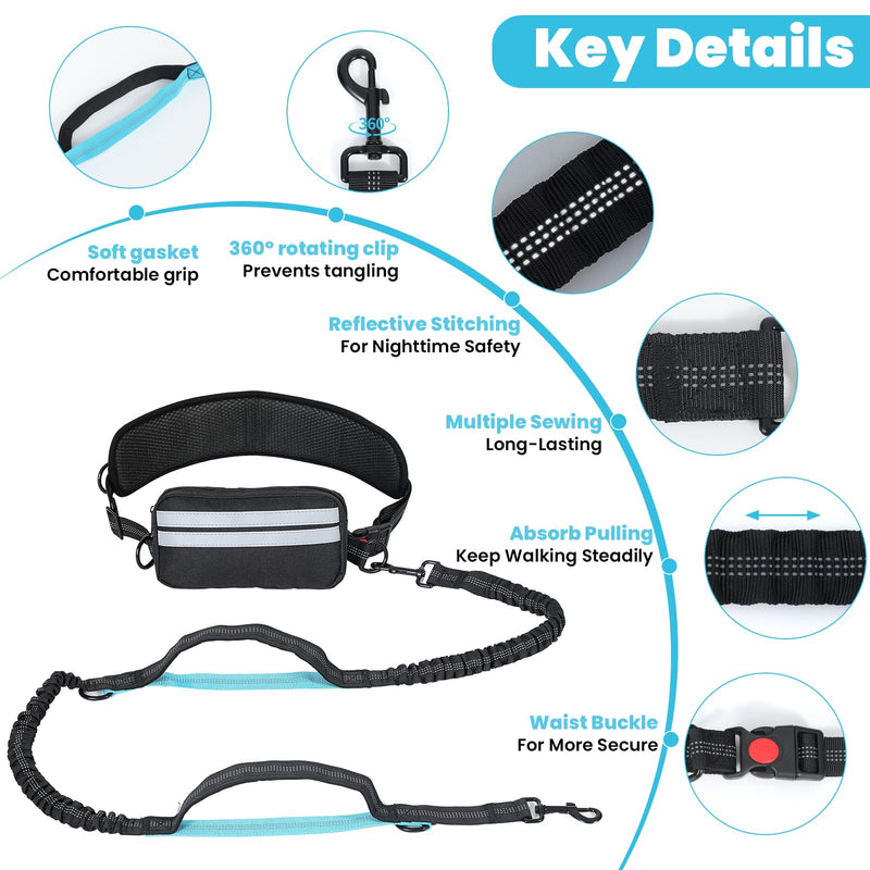 Hand Free Dog Leash with Pouch, Dog Leash for 2 Dogs with Dual Handles Retractable Dogs Walking Belt for Running Walking Jogging Pet Belt - PawsPlanet Australia