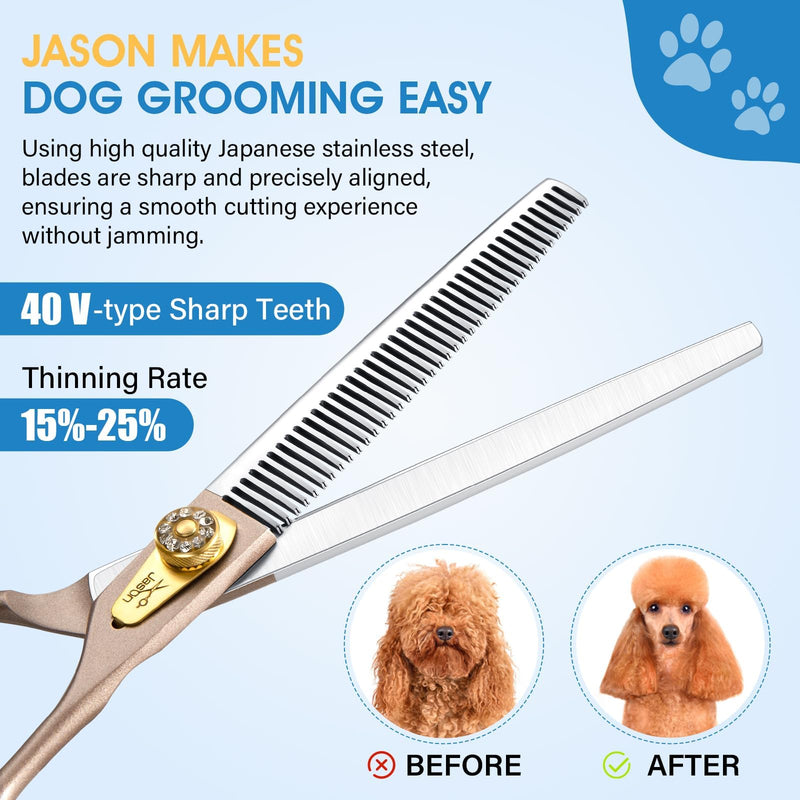 JASON Professional Dog Grooming Scissors - 7 Inch Thinning Shear Japanese 440C Stainless Steel Diamond Screw with 40 Teeth Dog Blender Scissors - PawsPlanet Australia