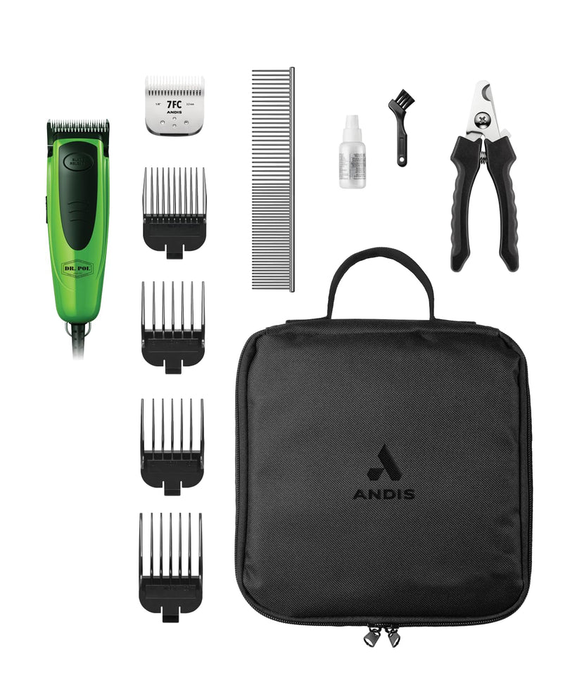 Andis Dr. Pol Easy Clip Versa Clipper Kit - Complete Grooming Solution with Detachable Blades, Attachment Combs, Nail Clipper & More for Safe, Efficient Grooming of All Dog Types, Green, 561121 - PawsPlanet Australia