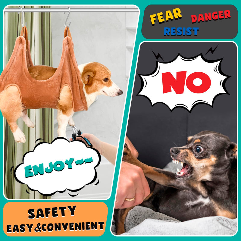 Dog Grooming Kit, Dog Grooming Supplies, Dog Grooming Hammock, Dog Grooming Harness, Dog Nail Clippers, Dog Nail Grinder, Hooks, Dog Hammock Kit for Nail Trimming/Hair Trimming(Coffee, S) Coffee - PawsPlanet Australia