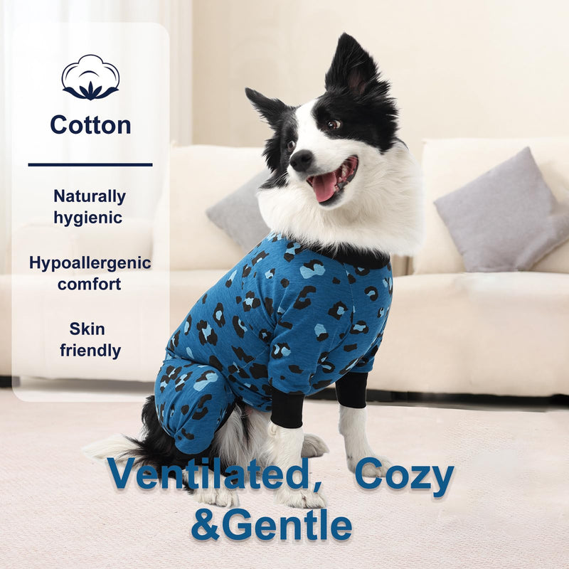 FEimaX Dog Surgery Recovery Suit, Long Sleeve Onesie Female Male Dog Surgical Suit Post Op Spay Bodysuit for Medium Large Dogs Cone E-Collar Alternative Pet Medical Shirt (XXL, Blue Leopard Print) XXL