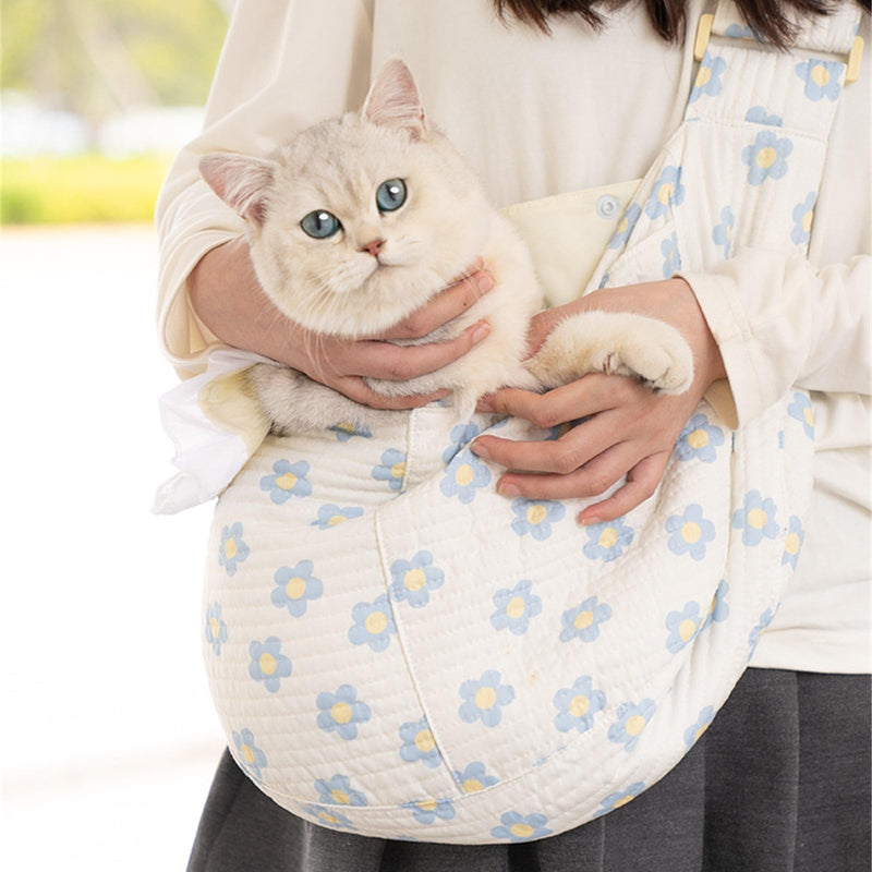Floral Print Pet Carrier Bag for Small Dogs and Cats, Hands-Free Design Pet Bags(Blue Floral, Small) Blue floral - PawsPlanet Australia