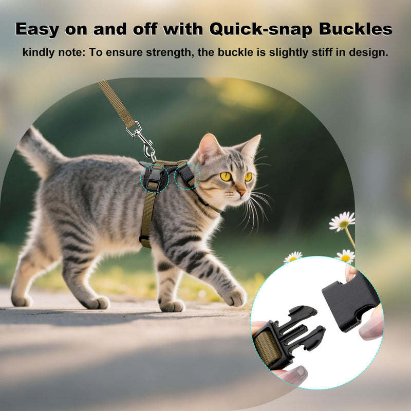 Plutus Pet Adjustable Cat Harness and Leash Set, Quick Release, Escape Proof Nylon Vest with Leather Trim for Kitten, Small Medium Large Cats, Brown - PawsPlanet Australia