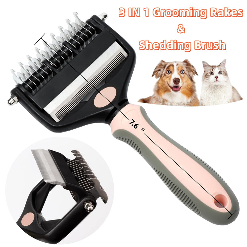 Pet Grooming Tool Kit including 3 in 1 Professional Shedding Brush & Nail Clippers with Storage Bag for All Breeds and Sizes of Dogs and Cats, Pink, Promotes Healthy Skin and Claws - PawsPlanet Australia