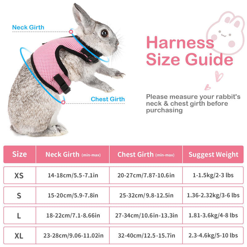 PETTOM Bunny Rabbit Guinea Pig Harness Stretchy Elastic Leash Cute Soft Mesh Small Pet Harness No Pull Comfort Outdoor Walking Jogging Padded Vest for Ferret Guinea Pig (Pink,L) L(Chest:10.6-13.3 in) Pink