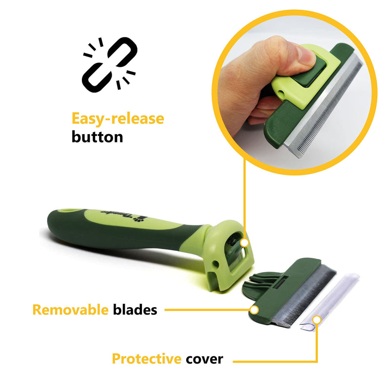 Professional De-shedding Tool and Pet Grooming Brush, D-Shedz for Breeds of Dogs, Cats with Short or Long Hair, Small, Medium and Large (Green) Green