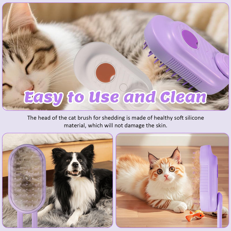 4 in 1 Cat & Dog Steam Brush for Long/Short Hair Shedding - Rechargeable Pet Grooming Brush with Anti-Static Steam Spray, Foldable Handle & Dual Massage Modes for Home Pet Spa Cleaning Off-white - PawsPlanet Australia