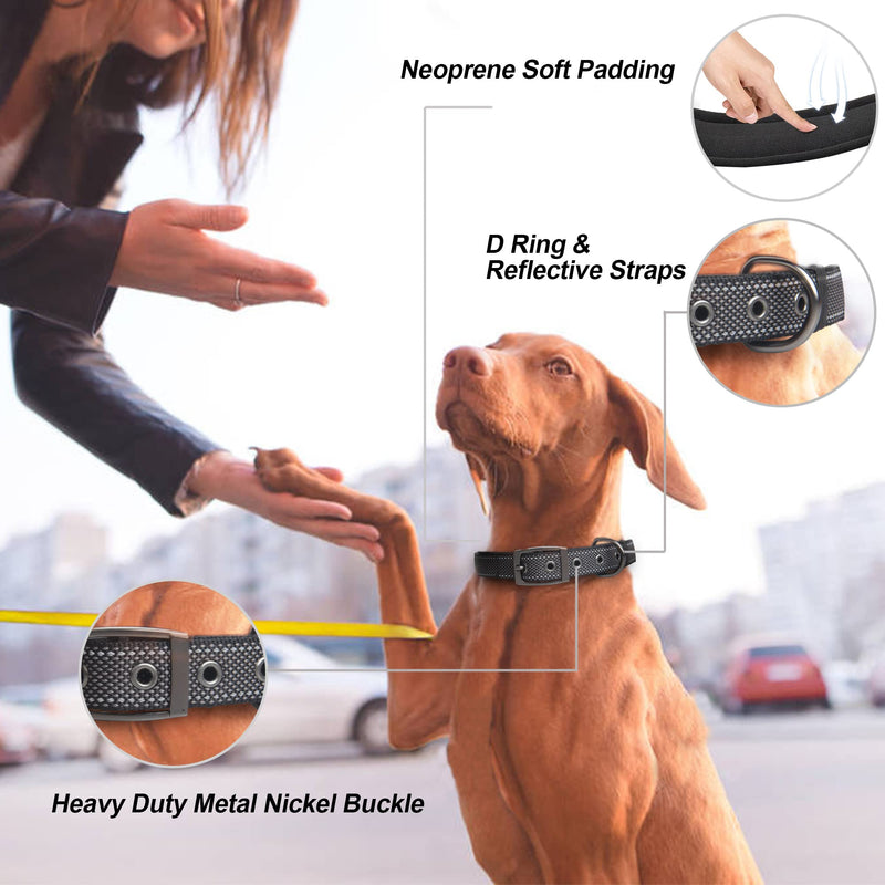 PetiFine Heavy Duty Dog Collar, Adjustable Soft Neoprene Padded Dog Collar with Metal Buckle, Reflective Belt Buckle Dog Collars for Small Medium Large Dogs Small (11"-14.5") Black