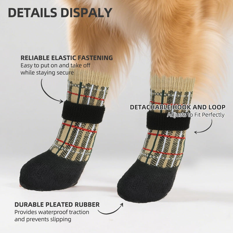 PUPTECK Dog Shoes for Hot Pavement Small Medium Large Size Dogs, Booties and Paw Protectors for Hardwood Floors, Grippy Socks to Prevent Licking Rubber Rain Hiking Boots for Senior Anti Slip X-Large Beige Plaid - PawsPlanet Australia