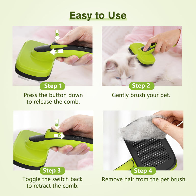 pecute Slicker Dog Brushes,Self Cleaning Pet Grooming Brush- Removes 90% of Dead Undercoat and Loose Hairs,Suitable for Medium and Long Haired Dogs Cats(Large, Upgraded Button) L Green Upgrade - PawsPlanet Australia