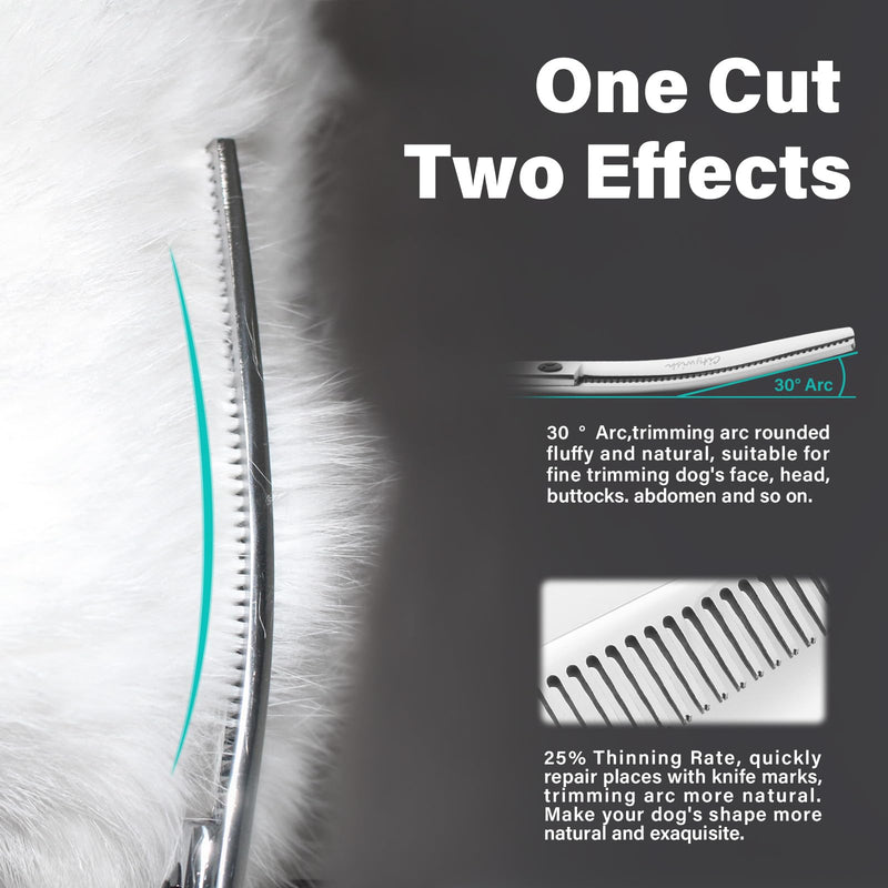 Dog Grooming Scissors,Curved Thinning Scissers and Chunker Shears for Dog Grooming with Safety Round Tips, Sharp and Comfortable 5 in 1 Deg Scissors for Grooming - PawsPlanet Australia