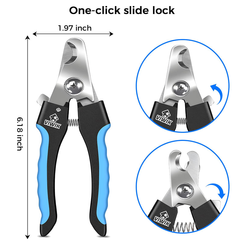 VIWIK Dog Nail Trimmers for Large Medium Dogs, Cats, Professional Dog Nail Clippers with File Quick Sensor & Safety Guard to Avoid Overcutting, Pet Claw Paw Clipper for Grooming with Toenail File Blue - PawsPlanet Australia