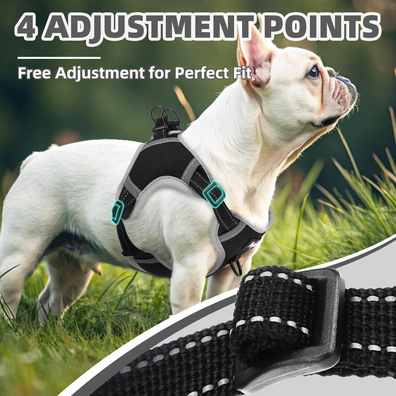 PUPTECK No Pull Dog Harness Small Sized Dog, Adjustable Reflective Escape Proof Easy Control, Comfortable Soft Padded Step in Pet Vest Harness, Black, S S (CHEST: 13"-18") - PawsPlanet Australia