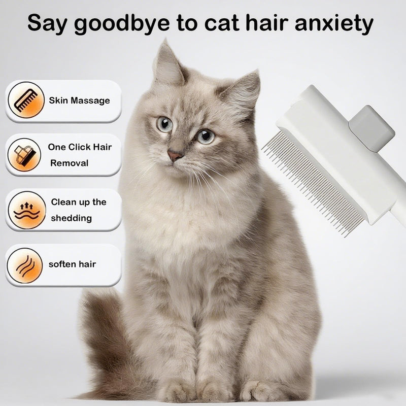 Pet Grooming Combo - Flea Comb(Dense Teeth) and Pet Hair Removal Comb(Long & Short Stainless Steel Teeth) with Release Button for Grooming Massaging and Cleaning Remove Fleas on Cat and Dog White Flea Comb+Grooming Comb - PawsPlanet Australia