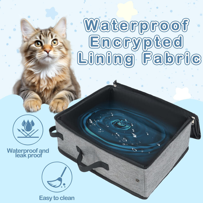 Foldable Cat Litter Box,Portable Litter Tray with Lid,Travel Lightweight Collapsible Cat Litter Carrier for Medium Cats,Waterproof Pet Supplies Storage Box(Gray) - PawsPlanet Australia
