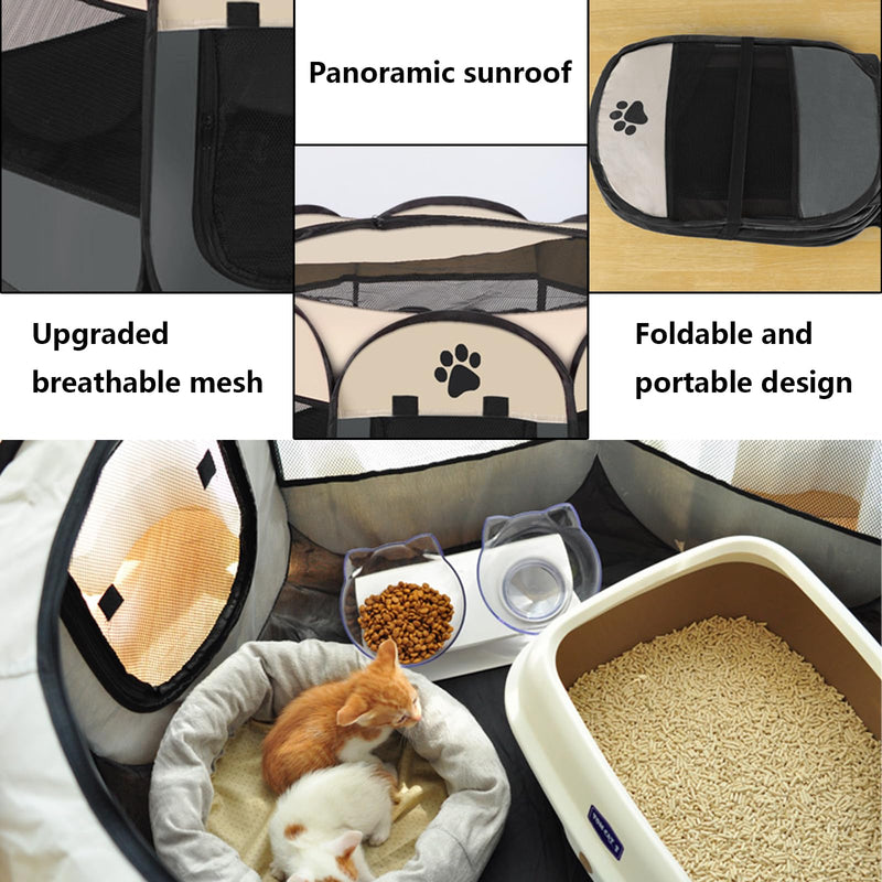 Portable Pet Playpen Small Dog Cat Pet Pen Foldable Pet Carrier Tent for Rabbit Hamster (grey, 73 * 73 * 43cm, 8) grey 73*73*43cm - PawsPlanet Australia