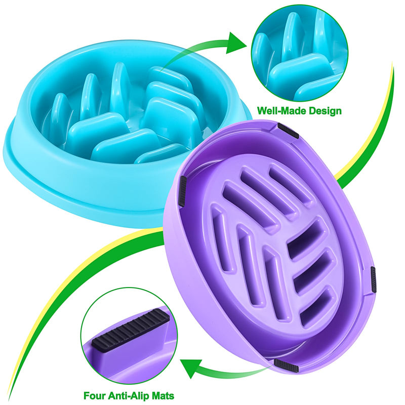 Slow Feeder Dog Bowls 2 Pack, Anti-Slip Slow Eating Dog Bowl, Maze Dog Food Bowl, Anti-Choking Puzzle Feeder Dog Bowl, Slow Feeder Bowl for Dogs & Cats, All Breeds Pets (Blue&Purple) Blue&Purple - PawsPlanet Australia
