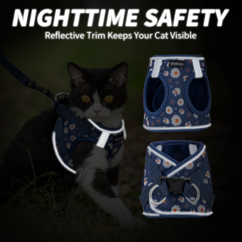 Soft Mesh Cat Harness and Leash Set for Walking,Escape Proof No Choke Step in Kitten Vest Harness,Reflective Ajustable Puppy Vest for Traveling Blue M (Chest:15"-17")