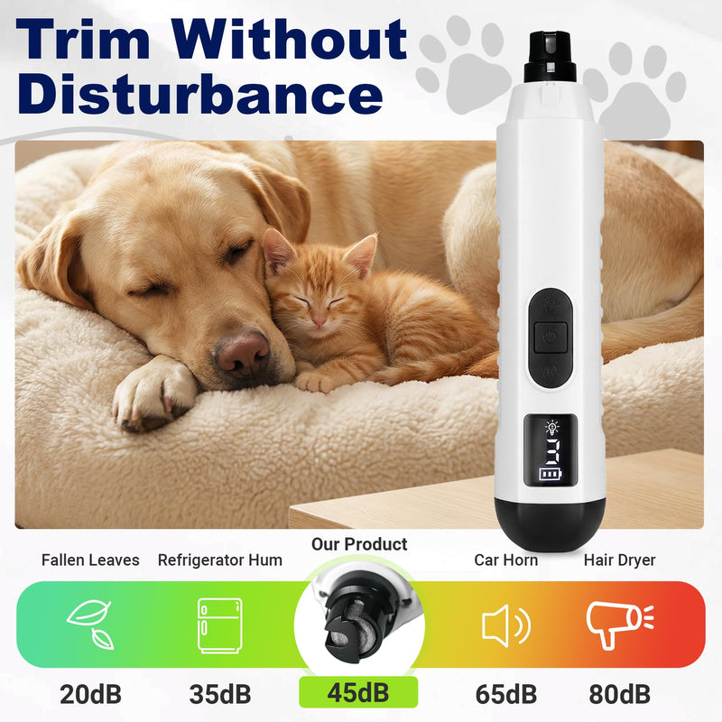 2026 Upgraded Silent Groom Pro Nail Grinder, Cordless Grooming Pro Nail Grinder for Dogs with 5-Speed & Led Light, Rechargeable USB Charging & 2 Grinding Wheels for Dogs and Cats - PawsPlanet Australia