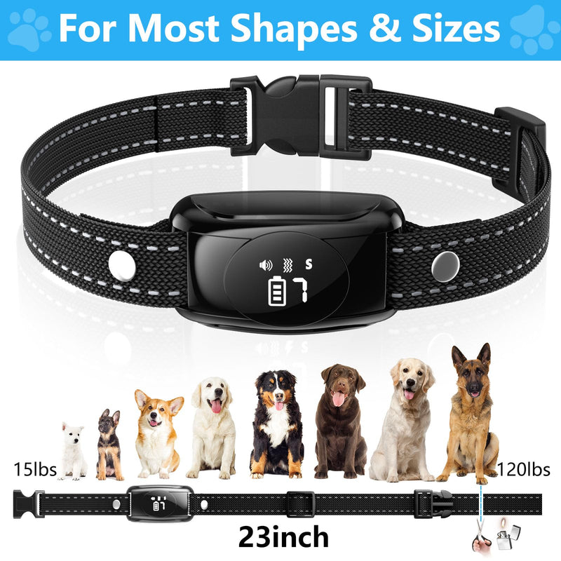 Bark Collar, No Shock Bark Collar with Beep Vibration & 7 Sensitivity Levels, Barking Collar for Large Medium Dogs 15-120LBS, IPX7 Waterproof Rechargeable Dog Training Collar with Remote (Black) Black - PawsPlanet Australia