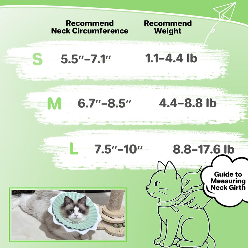 2 Pieces Soft Cat Cone Collar– Adjustable Lightweight Recovery E-Collar to Stop Licking, Scratching & Biting After Surgery, Comfortable Wound Healing Cone Alternative (Green, L) Green L（Circumference:7.5-10 IN）