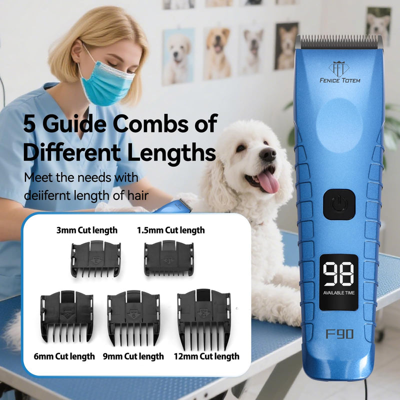 Professional Electric Dog Grooming Clippers, 2600mAh Battery, LCD Display, Type-C Charging, Silver (Blue)