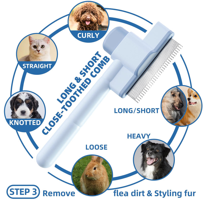 Dog Brush for Shedding,7 PCS Pet Grooming Brush Kit to De-fur & Hair Slicker Deshedding Brushes with Undercoat Rake Comb Bath Brush&Nail Clipper for Grooming Short Long Haired Dogs Cats Blue A-Blue - PawsPlanet Australia