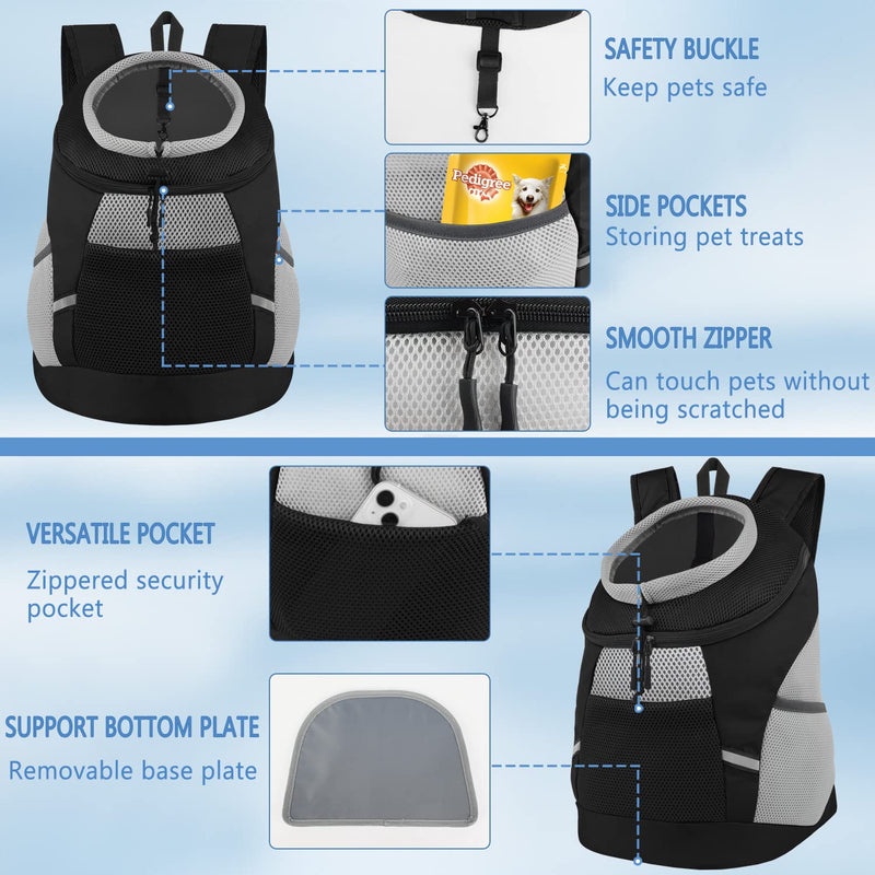 SMONT Dog Backpack Carrier Pet Lightweight Dog Carrier Backpack Small Dog Front Backpack Breathable Dog Carriers for Small Dogs with Safety Belt for Outdoor Hiking Travel Use S (2-7 lbs) Black Small(2-7 Ibs) - PawsPlanet Australia