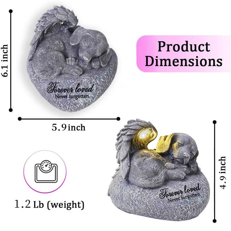 Pet Memorial Gifts for Dogs,Hand-Sculpted Resin Pet Loss Sympathy Gift with LED Light, Pet Angel Sleeping Dog Memorial Stone Statue Pet Headstone Grave Markes for Loss Dog Sympathy Gift - PawsPlanet Australia