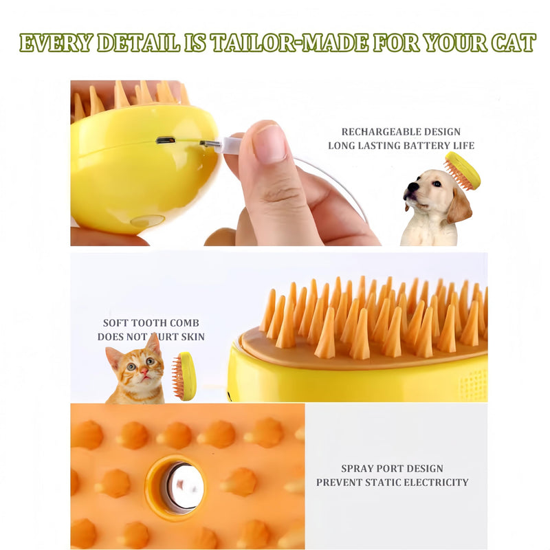 Cat Brush, Multifunctional Cat Steamy Brush, Self Cleaning Steam Cat Brush for Massage, Silicone Steam Pet Brush， for Removing Tangled And Loosse Hair ，Pet spray massage comb (Yellow) Yellow - PawsPlanet Australia