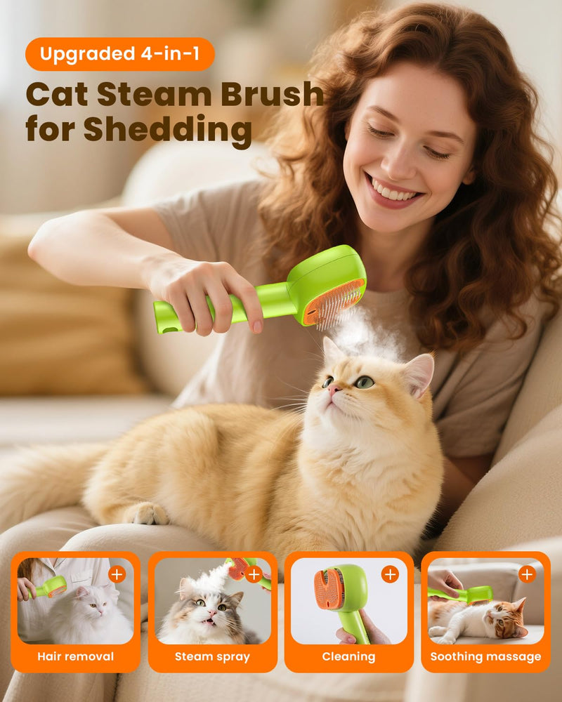 4-in-1 Cat Steam Brush, 2025 Upgraded Pet Steam Brush for Indoor Cats Dogs Spray Hair Removal Comb, 2 Spray Self-Cleaning Dog Brushes for Shedding,Massage,Cleaning Grooming (White) White - PawsPlanet Australia