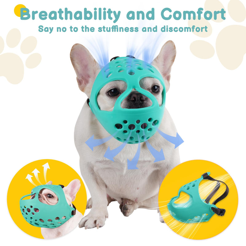 BARKLESS Muzzle for Short Snout Dog, Soft French Bulldog Muzzles to Prevent Biting, Brachycephalic Dog Mouth Guard for Aggressive Frenchie Boston Terriers Grooming Walking, Allows Panting Teal L - PawsPlanet Australia